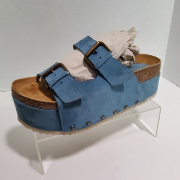 Free People Intentionally Blank Sandals Womens 9.5-10 EU 40 Blue Cork Flatform - Picture 1 of 16